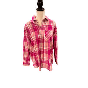 Women's The North Face Plaid Button Down Shirt Large Pink White b7